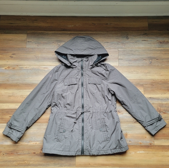 Womens Zip Front Hooded Winter Coat Jacket Gray Large INTL d.e.t.a.i.l.s - Picture 1 of 11